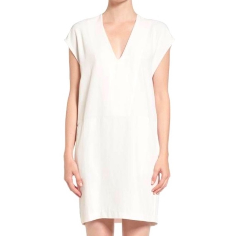 Everlane Japanese GoWeave Cocoon V-Neck Dress Bone White Size 8
